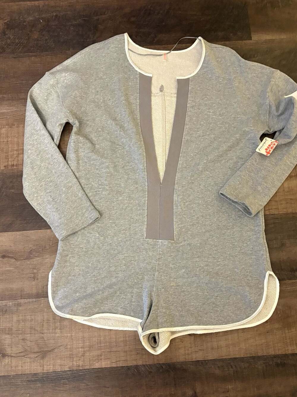 Free People Movement Take The Plunge Romper Size L Gray Terry - Picture 2 of 6